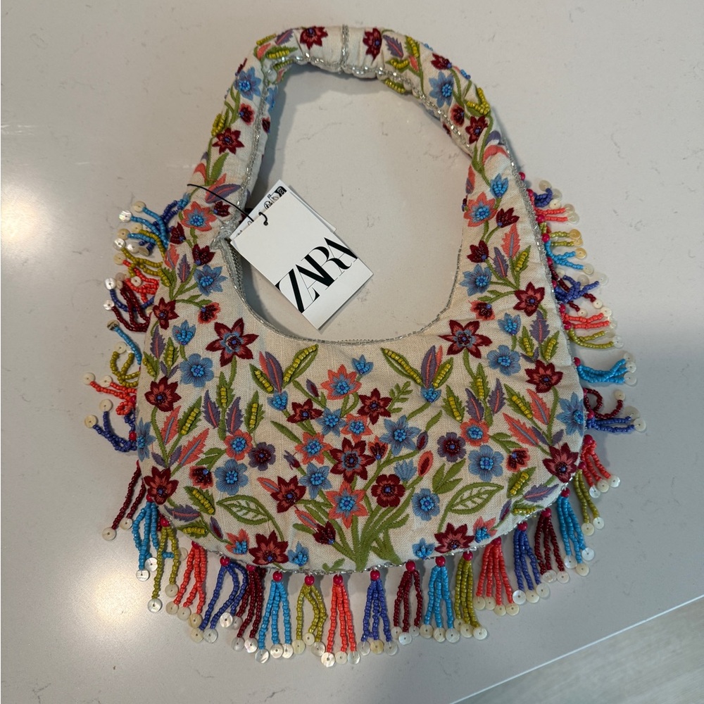 Zara Floral Embroidered Shoulder Bag